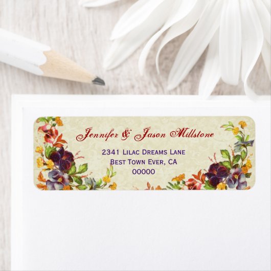 Vintage Pansies Wedding Label (Insitu)