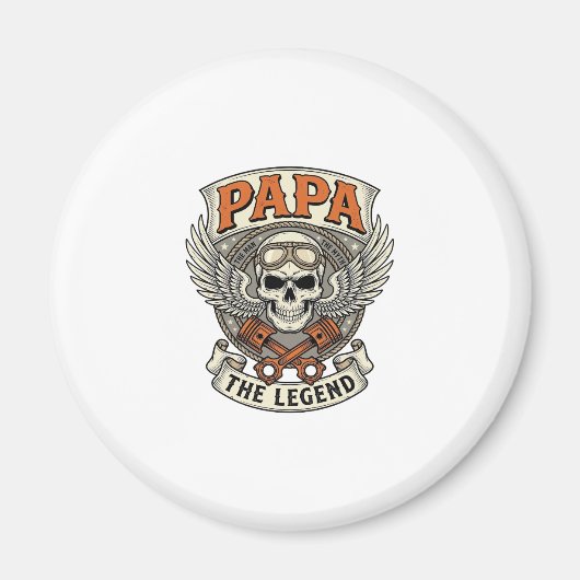 Vintage Papa Biker Skull Legend Magneet (Voorkant)