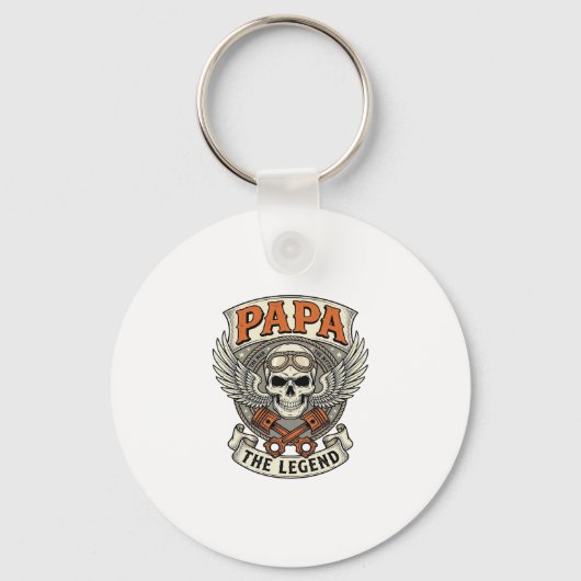 Vintage Papa Biker Skull Legend Sleutelhanger (Voorkant)