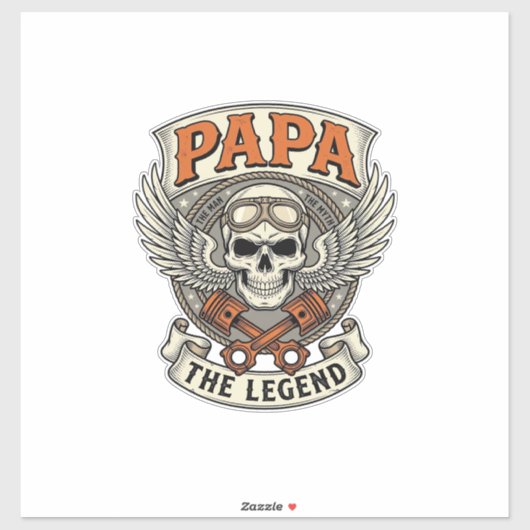 Vintage Papa Biker Skull Legend Sticker (Vel)