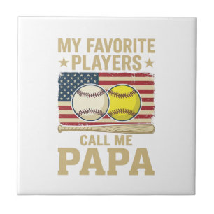 Vintage Papa Honkbal Softbal Spelers Shirt Ontwerp Tegeltje