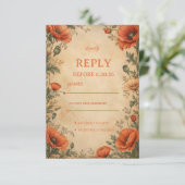 Vintage Papaver Botanisch RSVP Kaartje (Staand voorkant)