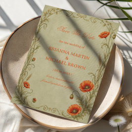 Vintage Papaver Botanisch Save The Date