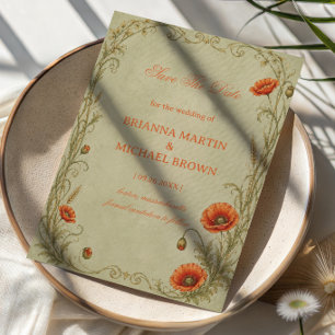 Vintage Papaver Botanisch Save The Date