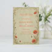 Vintage Papaver Botanisch Save The Date (Staand voorkant)