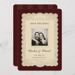 Vintage Paper Lace Burgundy Save the Date