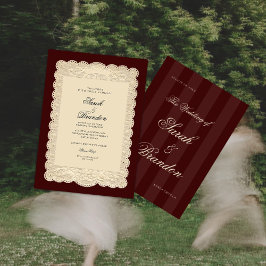 Vintage Paper Lace Burgundy Wedding Invitation Kaart