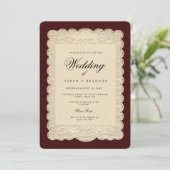 Vintage Paper Lace Burgundy Wedding Kaart (Staand voorkant)