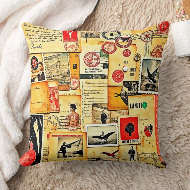 Vintage Papier Collage Kunst Kussen (Deken)