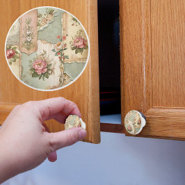 Vintage papier en bloemen keramische knop