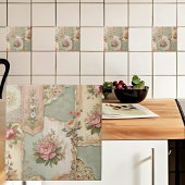 Vintage Papier en Bloemen Tegeltje