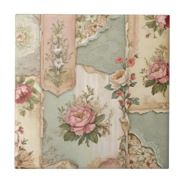 Vintage Papier en Bloemen Tegeltje
