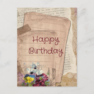 Vintage papieren en bloemen Gefeliciteerd met je v Briefkaart