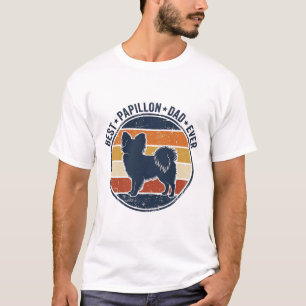 Vintage Papillon Hond Vader Retro Zonsondergang Sh T-shirt