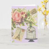 Vintage Parijs Birdcage Kaart (Gele Bloem)