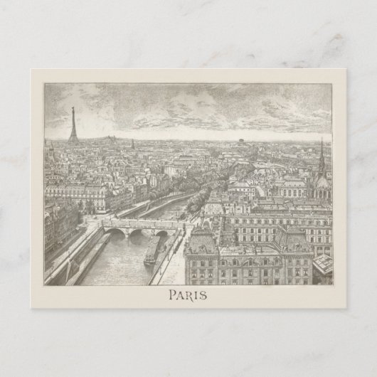 Vintage Parijs Eiffel Tower Cityscape Briefkaart (Voorkant)