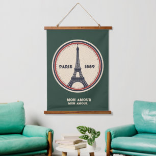 Vintage Parijs Eiffeltoren 1889 Houten Tapes Hangend Wandkleed