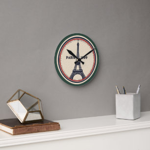 Vintage Parijs Eiffeltoren 1889 Reisstempel Muur Ronde Klok