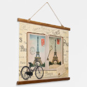 Vintage Parijs Eiffeltoren en fiets Hangend Wandkleed (Gebogen)