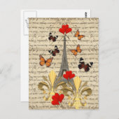 Vintage Parijs en vlinders Briefkaart (Voorkant / Achterkant)