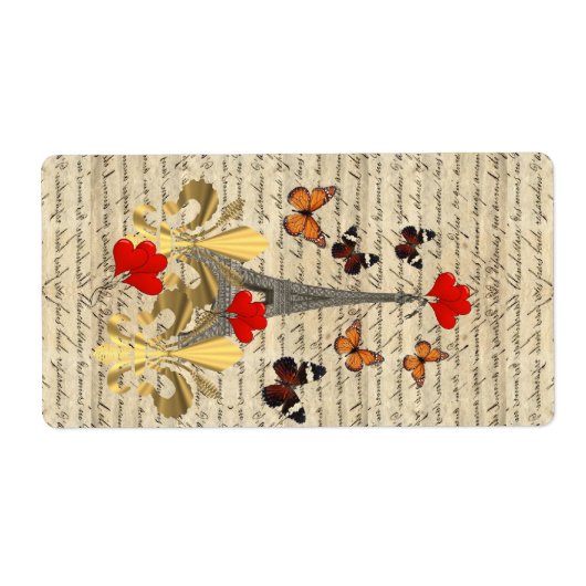 Vintage Parijs en vlinders Etiket (Voorkant)
