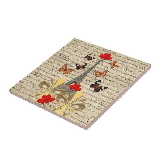 Vintage Parijs en vlinders Tegeltje (Zijkant)