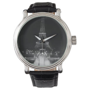 Vintage Parijs Fontains Tower Eiffel nacht Horloge