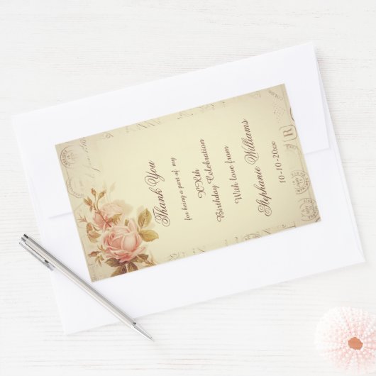 Vintage Parijse poststempels Chic Rozen Rechthoekige Sticker (Envelop)