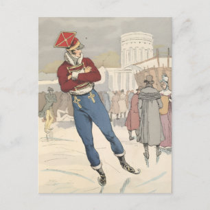 Vintage Parijse schaatstmode 1898 Feestdagenkaart