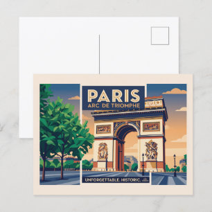 Vintage Paris Arc de Triomphe Reisposter Briefkaart