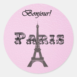 Vintage Paris Bonjour Eiffel Tower Ronde Sticker