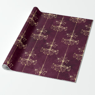 Vintage Paris Bourgogne en gouden kroonluchterpatr Cadeaupapier