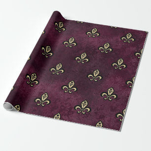 Vintage Paris Burgundy en Gold Fleur de Lis Cadeaupapier