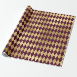 Vintage Paris Burgundy Red en Gold Diamond Cadeaupapier<br><div class="desc">Het  slijmvlies van Parijs heeft een vuurwapen en gouden diamanten.</div>