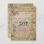 Vintage Paris chic trouw-RSVP uitnodiging (Voorkant / Achterkant)