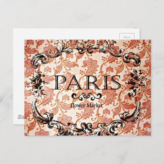 Vintage Paris Damask Briefkaart (Voorkant / Achterkant)