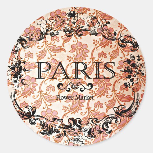 Vintage Paris Damask Ronde Sticker (Voorkant)