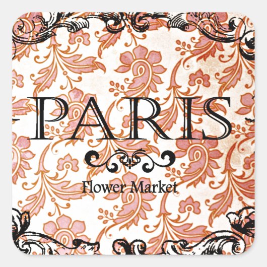 Vintage Paris Damask Vierkante Sticker (Voorkant)