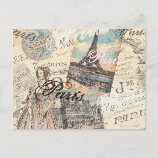 Vintage Paris decoupage Landmarks typografie Briefkaart (Voorkant)