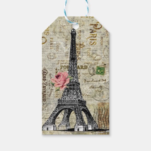 Vintage Paris Eiffel Tower Ephemera Gift Tag Cadeaulabel (Voorkant)