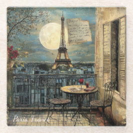 Vintage Paris Eiffel Tower Romantic Travel Art Glazen Onderzetter