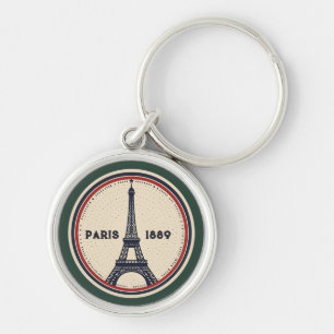 Vintage Paris Eiffeltoren 1889 leren sleutelhanger