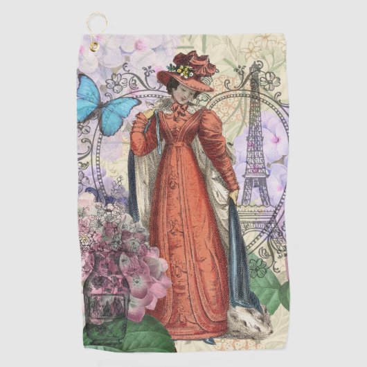 Vintage Paris Eiffeltoren Collage Romantisch Frans Golfhanddoek (Voorkant)
