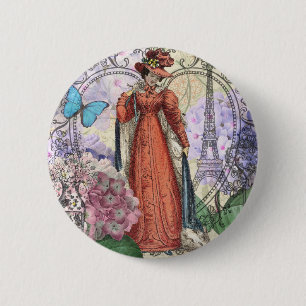 Vintage Paris Eiffeltoren Collage Romantisch Frans Ronde Button 5,7 Cm