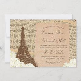 Vintage Paris Eiffeltoren Elegante Bloemige Bruilo Kaart