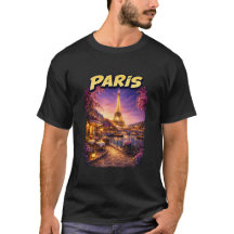 Vintage Paris Eiffeltoren Zonsondergang T-Shirt