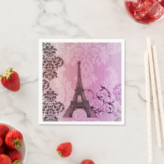 Vintage Paris Feest Franse Botanische Eiffeltoren  Servet