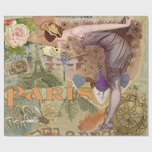 Vintage Paris Flapper Art Deco Pauw Collage Cadeaupapier