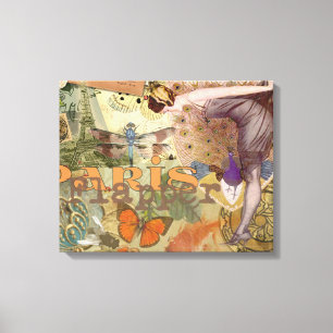 Vintage Paris Flapper Art Deco Pauw Collage Canvas Afdruk
