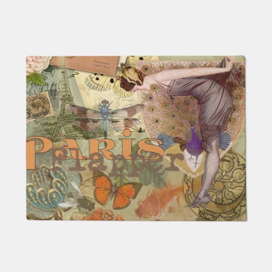 Vintage Paris Flapper Art Deco Pauw Collage Deurmat (Voorkant)